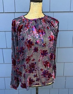 Blusa Rag & Bone Mezcla Seda Terciopelo Transparente Negro Rojo Púrpura XS Blusa - Imagen 1 de 9