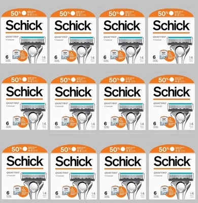 12 paquetes de recambios de afeitadora Schick Quattro Titanium 4 hojas 6/PK en total 72 cartuchos Foto 1 de 4