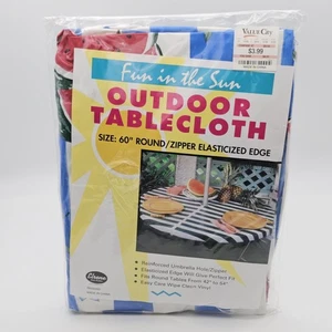 Elrene Vinyl Tablecloth 60" Round Zipper Elastic Edge Watermelon Flowers Vintage - Picture 1 of 4