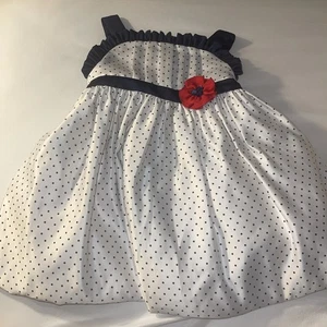 Infant Girls White W/ Navy Blue Polka Dots Dress & Bloomers Size 18 Months LOVE - Picture 1 of 8