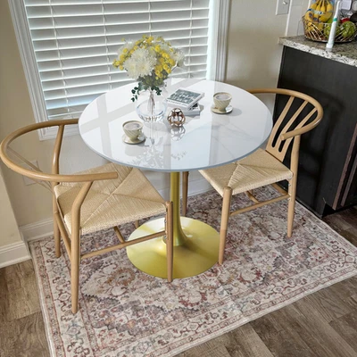 Anti-scratch Upscale Real Stone Round Dining Table for Small Condo Restaurant UK - Image 1 of 4