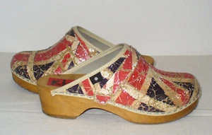 Klox ~ Damen Pantoletten / Holz Clogs ~ Gr. 37 ~ mehrfarbig ~ Used Look - Bild 1 von 7