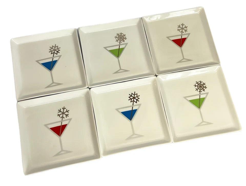 Crate & Barrel Jack Frost Appetizer Dishes Martini Design Set 6 Red Blue Green - Image 1 of 1