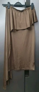 Edge Street Gold Mini Party Dress UK12 EU40 US8 Asymmetric Strapless Glam Frill - Picture 1 of 13