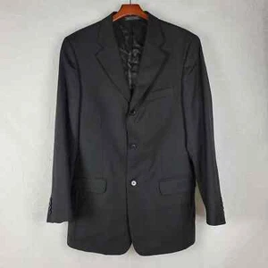 Bachrach Mens Jacket Size 40L Black 100% Wool Three Button Striped Made in Italy - Picture 1 of 13