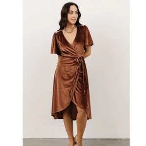 Baltic Born Allison Velvet Midi Wrap Dress in Bronze Women Sz Small - Picture 1 of 11