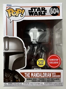 Funko Pop! Mandalorian With Darksaber GLOW Gamestop Exclusive #604 W/ Protector - Picture 1 of 6