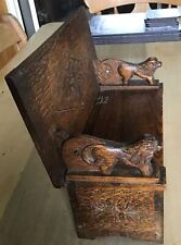 Antique Black Forest Wooden Monk’s Bench Box With Carved Lions Interesting Piece