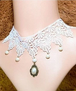 Collana girocollo gioiello pizzo donna Rococo Style Lace necklace beads jewel - Picture 1 of 1