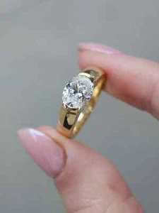 East To West Broad Band Solitaire Silver Moissanite Oval Shape Anniversary Ring - Picture 1 of 3