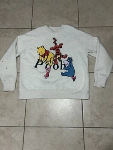 Disney Winnie The Pooh Sweatshirt Women's Small S Long Sleeve Graphic Light Gray - Picture 1 of 11