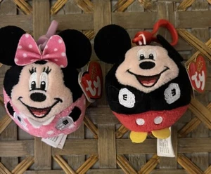 TY Beanie Ballz Disney Mickey Mouse and Minnie Mouse Key Chain Backpack Clip NWT - Picture 1 of 7