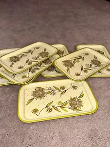 Lot of 8 Retro Vintage 1950's Metal Lap Snack Trays MCM Starburst Floral - Picture 1 of 12