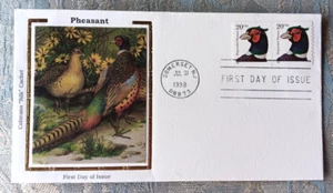 RING-NECKED PHEASANT BIRD 1998 COIL PAIR COLORANO SILK CACHET FDC #3055 UNADDR - Picture 1 of 1