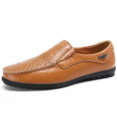 Zapatos informales de cuero genuino para hombre mocasines transpirables sin cordones zapatos de barco Foto 1 de 4