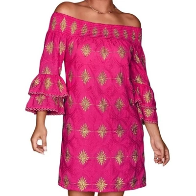 Vestido Boston Proper para mujer talla L 14-16 oro rosa bordado fuera del hombro Foto 1 de 4