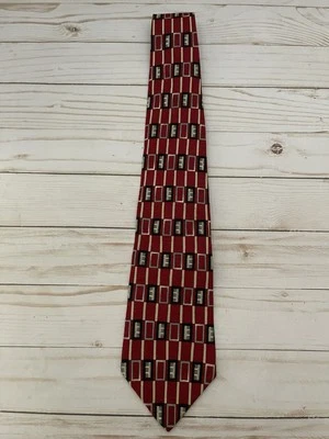 Via Manzoni 男式红色多色丝绸领带抽象矩形图案 — 第 1/4 张图片