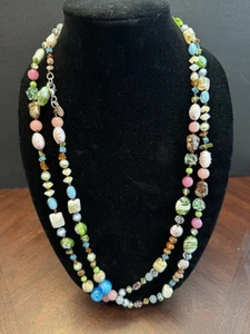 Cookie Lee Multi Color Gorgeous Art Glass Beaded Necklace 60” Long - Picture 1 of 4