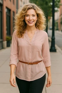 Trouve M Pink Sheer Silk Button Down Long Sleeve Blouse Minimalist Chic Workwear - Picture 1 of 9