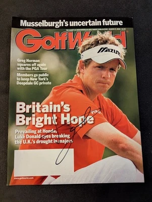 Portada de revista Luke Donald PGA Golf World firmada autografiada nuevo autógrafo Foto 1 de 2