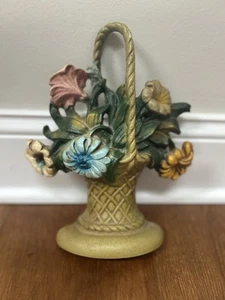 Fermaporta vintage in ghisa CESTO FIORI dipinto floreale fermaporta Donsco Inc anni '50 - Foto 1 di 14