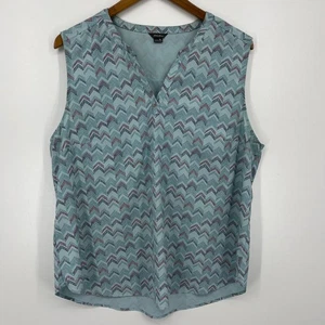 Eddie Bauer Bluse Damen Gr. XL blau geometrisches Muster ärmellos V-Ausschnitt - Bild 1 von 7