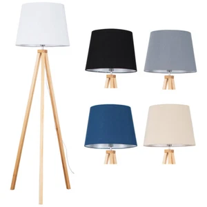 Trípode moderno de madera con luz lámpara de piso iluminación estándar tono algodón bombilla LED A+ - Imagen 1 de 47