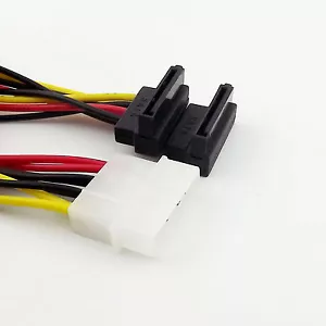 1x 4 Pin Molex IDE Male to 2x SATA Female Right Angle HDD Power Y Splitter Cable - Picture 1 of 6