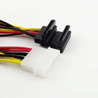 1x 4 Pin Molex IDE Male to 2x SATA Female Right Angle HDD Power Y Splitter Cable - Image 1 of 4
