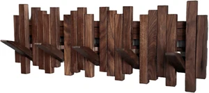 Natural Wood Wall Mounted Piano Coat Rack | Flip down Wall Hook Rack 5 Hooks | E - Picture 1 of 6