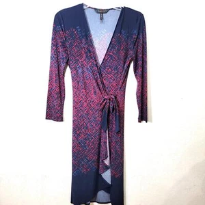 BCBGMAXAZRIA Adele Wrap Dress Stretch Fuchsia Navy S - Picture 1 of 11