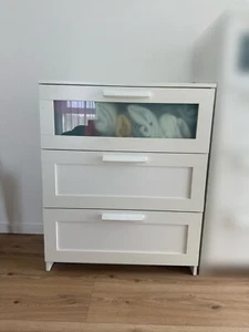 IKEA BRIMNES Kommode mit 3 Schubladen weiß Frostglas, 78x95 cm - Bild 1 von 6