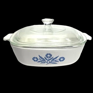 Corning Ware Pyroceram Auflauf mit Deckel Kornblume blau 1 Qt Quadrat 1960-61 - Bild 1 von 15