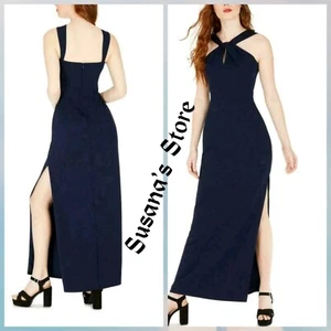 NWT Bebe SIZE XS Navy Halter Slit Maxi Gown Dress SEXY AND GLAMOROUS!! - Picture 1 of 3