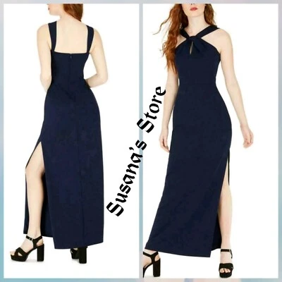 NUEVO CON ETIQUETAS Vestido Maxi Bebe TALLA S Azul Marino Halter abertura ¡SEXY Y GLAMOROSO!! Foto 1 de 3