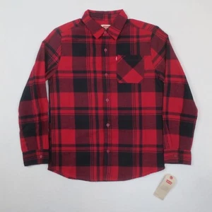 NEW Levis Shirt Boys L Red Black Plaid Flannel Long Sleeve Button Up Western - Picture 1 of 11