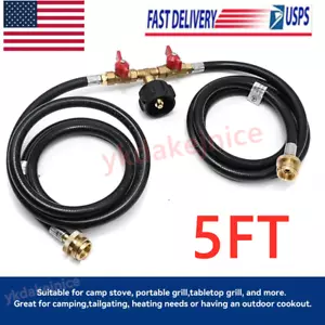 5FT 2 Ways Y Splitter CGA Propane Converter Adapter Hose for QCC1 5-40lbs Tank - Picture 1 of 10