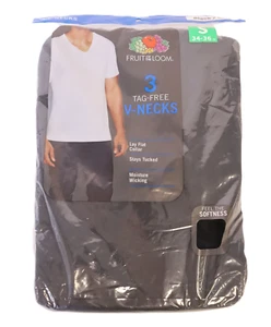 Fruit of the Loom Tag Free V Neck T Shirts Men's S 34-36 Black  (1 Pack of 3) - Picture 1 of 4