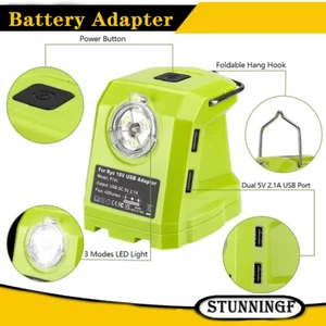 Converter Adapter 9W LED Work Light For RYOBI 14.4V-18V Li-ion Battery Dual USB - Picture 1 of 10