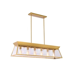 Artcraft Lucian 6 Lt Linear Island Chandelier, Brushed Brass/Clear - AC11854BB - Picture 1 of 1
