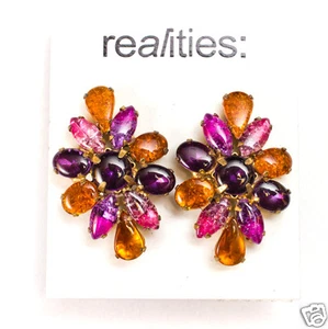 Pendientes con clip en tono dorado Liz Claiborne Realities Mardi Gra $45 nuevos firmados - Imagen 1 de 7