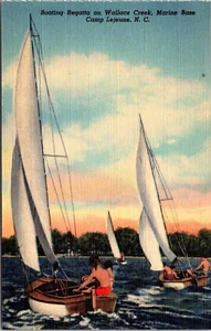 Postcard Camp Lejeune NC Boating Regatta on Wallace Creek Marine Base 1940s - Picture 1 of 2