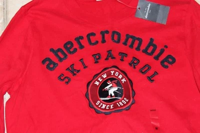 NUEVO CON ETIQUETAS Camiseta Abercrombie Niños Mediana Roja Esquí Patrulla Manga Larga Ajuste Muscular Foto 1 de 2