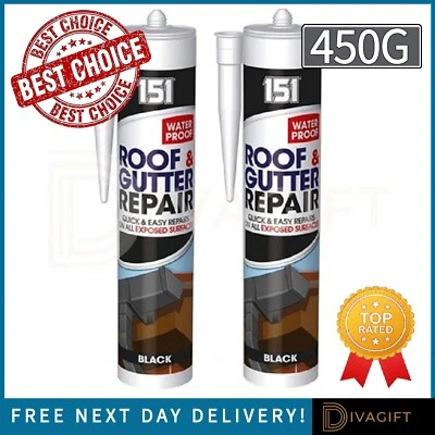 2 x BLACK ROOF GUTTER SEALANT 450G LEAK REPAIR WATERPROOF FOR EXPOSED SURFACES - Image 1 of 4