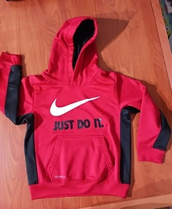 *NIKE Red Black Boys Youth JUST DO IT Long Sleeve Hoodie Jacket Size 6 - Picture 1 of 10