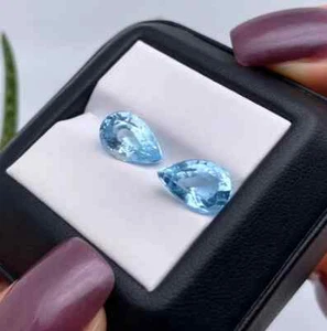 GFCO Certified 5.79Ct Pair of Natural Aquamarine gemstones, Pear cut, Madagascar - Picture 1 of 5
