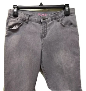 Girls Place Super Skinny Sz 14 Gray Denim Jeans Flat Front 5 Pockets Zipper PO - Picture 1 of 11