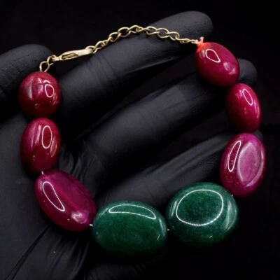 181.00 Cts Excellent Pink Ruby & Emerald Beaded Gorgeous Bracelet VK 42 E621 - Image 1 of 3