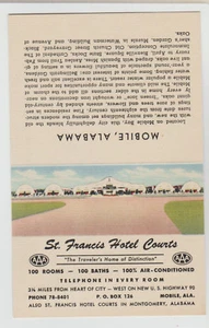 St. Francis Hotel Courts, Mobile, Alabama, 2 1/2" x 3 1/2" ungefaltete Bettwäsche AD - Bild 1 von 2
