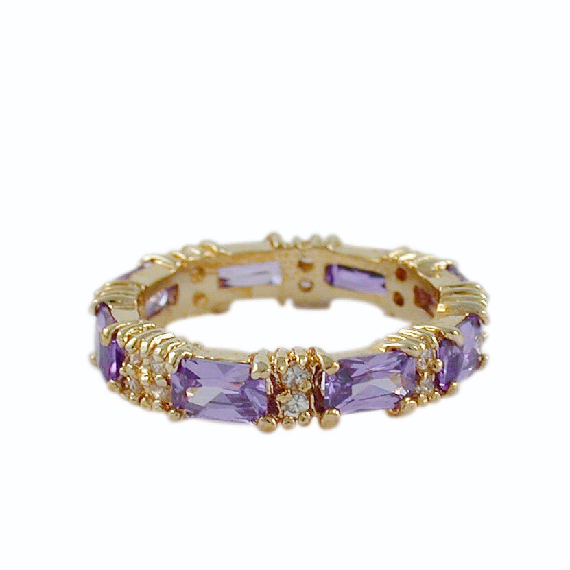 Alianza de boda de eternidad anillo de tanzanita simulada enchapado en oro amarillo de 14K plata 925 Foto 1 de 3